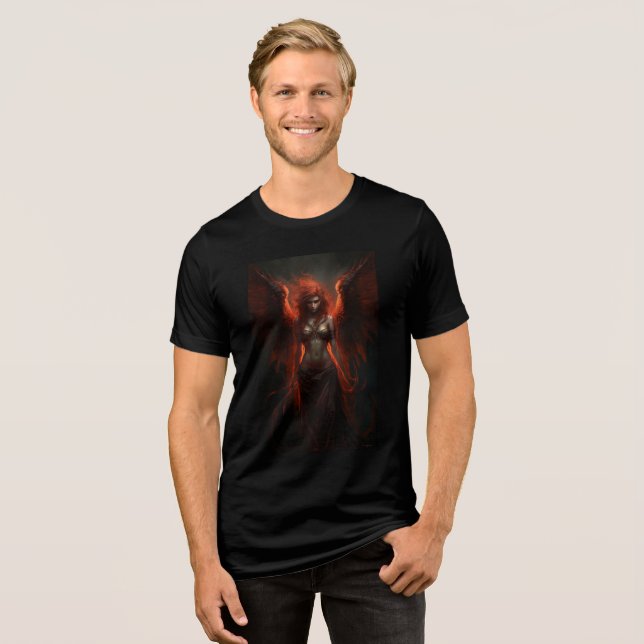Dark Flame Angel Fantasy Art Print T Shirt (Framsida Full)