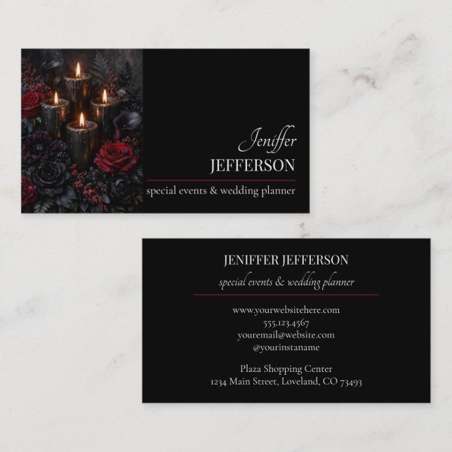 Dark Floral event wedding planner Visitkort (Fram/baksida)