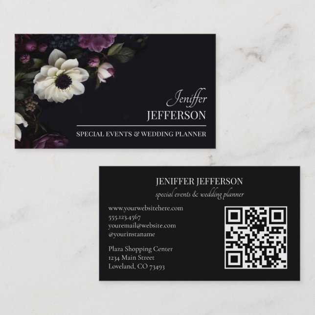 Dark Floral event wedding planner Visitkort (Fram/baksida)