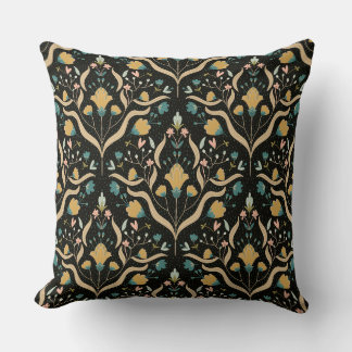 Dark floral folk pattern throw pillow kudde