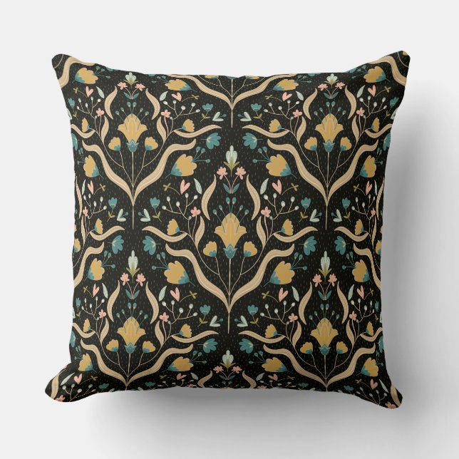 Dark floral folk pattern throw pillow kudde (Framsida)