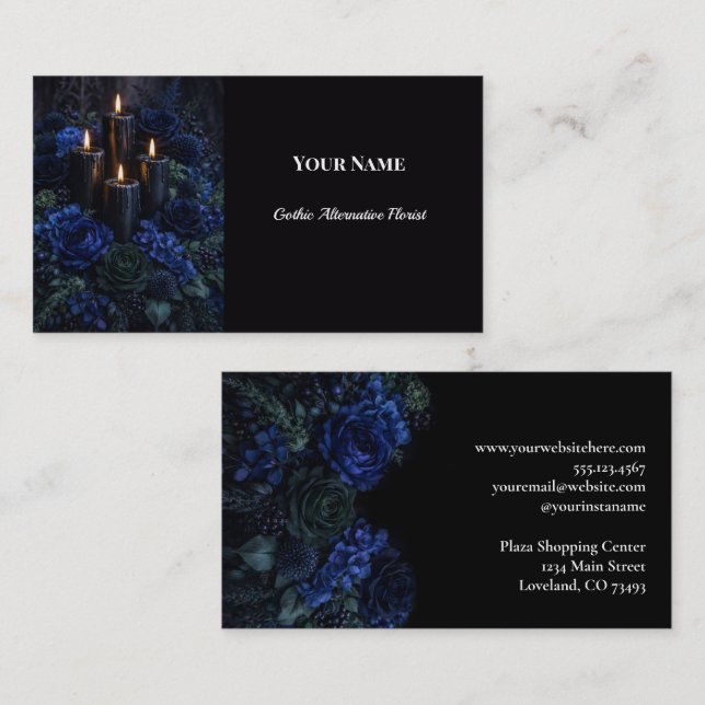 Dark Floral Gothic Alternative Florist Visitkort (Fram/baksida)