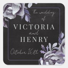 Dark Floral Moody Gothic Black Purple Wedding Fyrkantigt Klistermärke