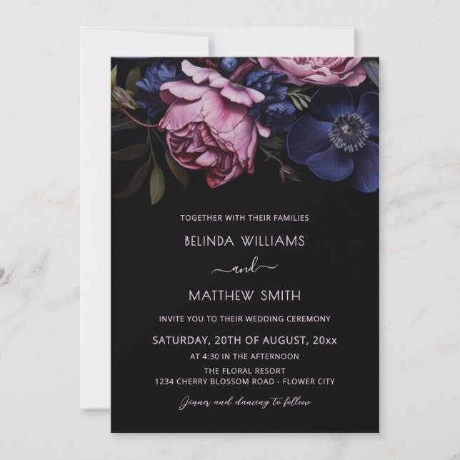 Dark Floral Moody | Photo Wedding Inbjudningar (Framsida)
