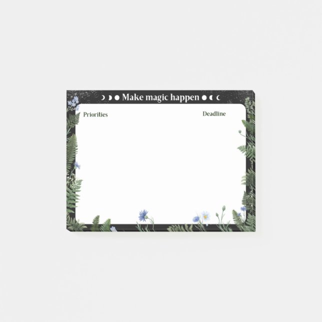 Dark Floral Productivity Sticky Note Post-it Block (Framsida)