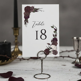 Dark Floral Skull Gothic Wedding Table Number Card Bordsnummer