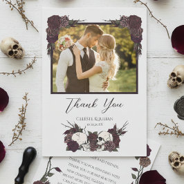 Dark Floral Skull Photo Wedding Thank You Card Tack Kort