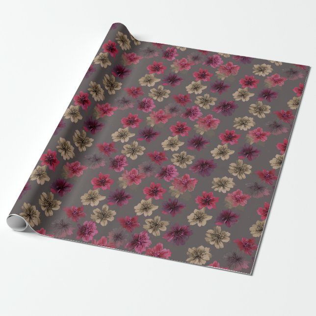 Dark Floral Spring Wrapping Paper Presentpapper (Utrullad)