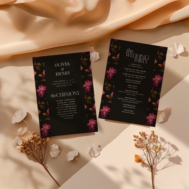 Dark Floral Wedding Program Elegant Burgundy (Skapare uppladdad)