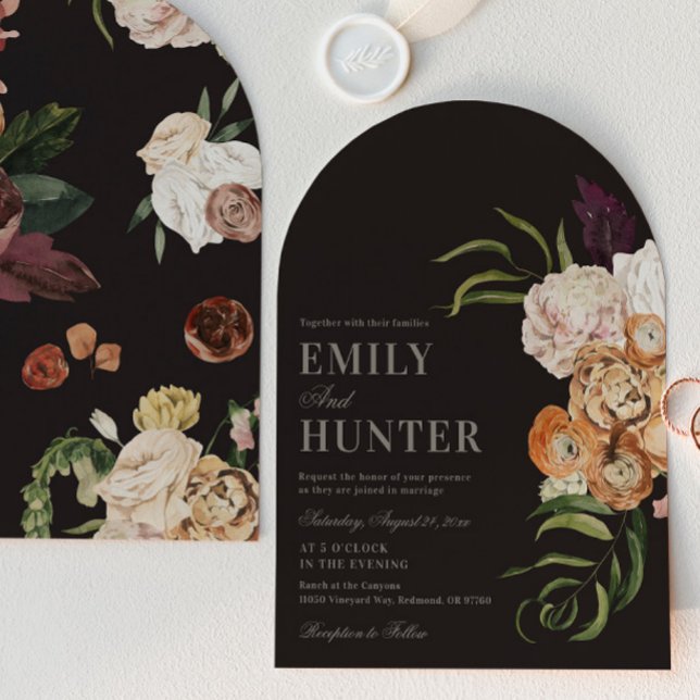 Dark Florals Arch Photo Wedding Invitation Inbjudningar (Skapare uppladdad)