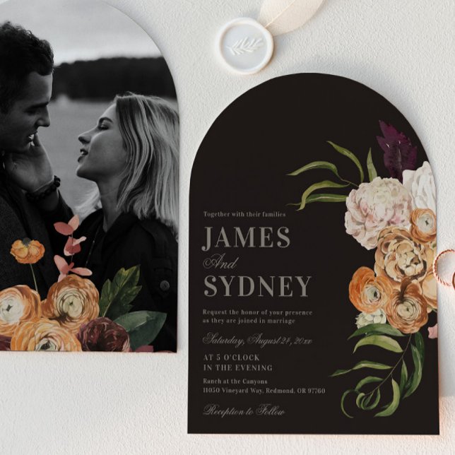 Dark Florals Arch Photo Wedding Invitation Inbjudningar (Skapare uppladdad)