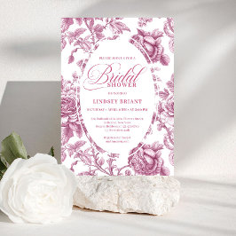 Dark Fuchsia Toile Roses Bridal Shower Invitation  Inbjudningar