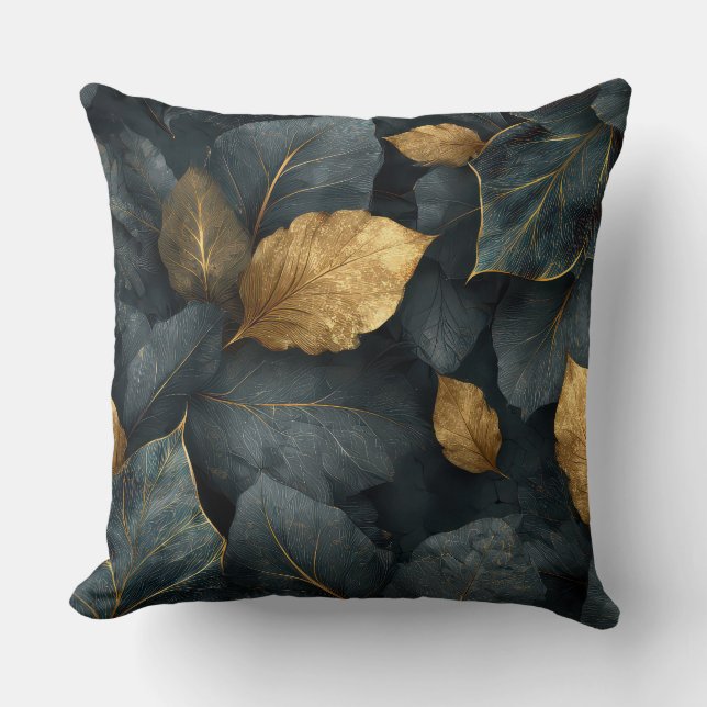 Dark Gold Botanical Leaves Throw Pillow Kudde (Framsida)