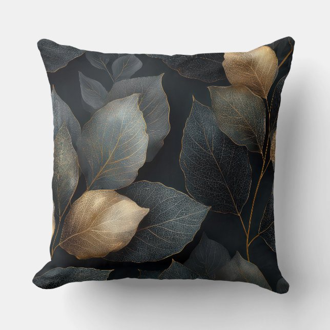 Dark Gold Botanical Throw Pillow Kudde (Framsida)