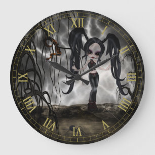Dark Goth Girl Vignette Wall Clock Stor Klocka