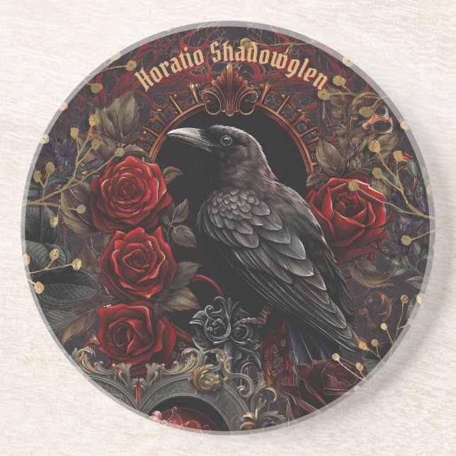 Dark Gothic Beauty Red Roses Black Crow Raven Bird Underlägg (Framsidan)
