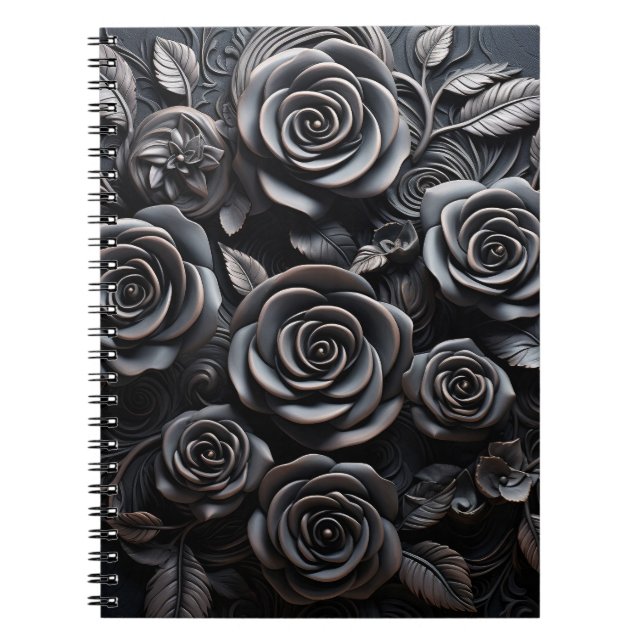 Dark Gothic Boho Black Roses Floral Anteckningsbok (Framsidan)