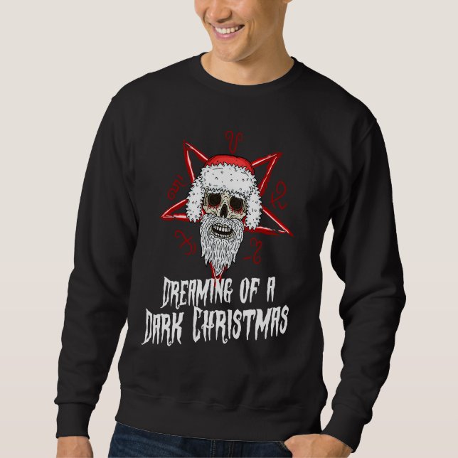 Dark Gothic Christmas Krampus Santa Devil Worshipe Lång Ärmad Tröja (Framsida)