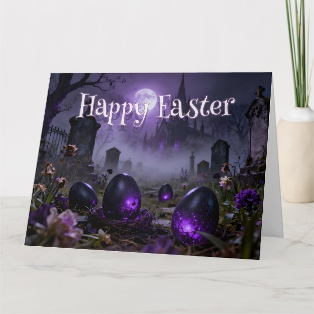 Dark Gothic Easter Scene with Glowing Eggs Kort (Framsida)