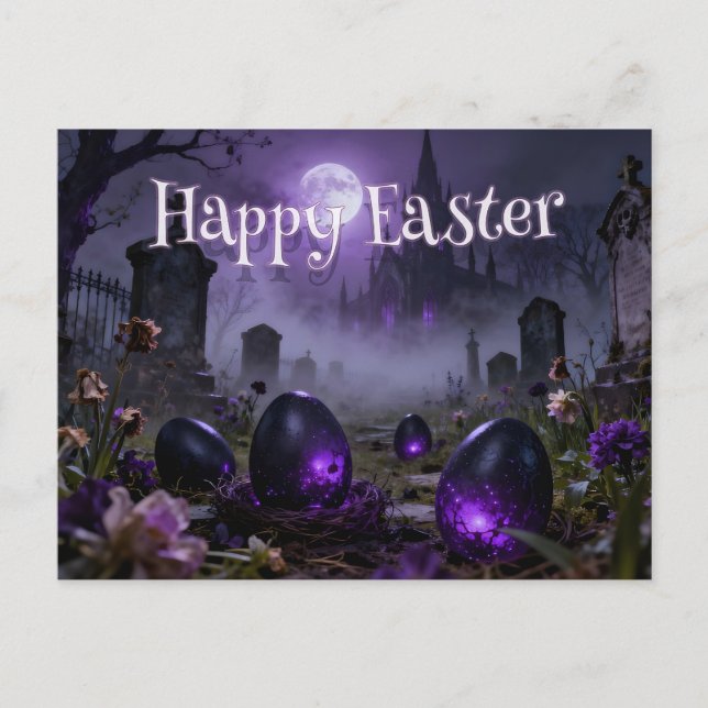 Dark Gothic Easter Scene with Glowing Eggs Vykort (Framsida)