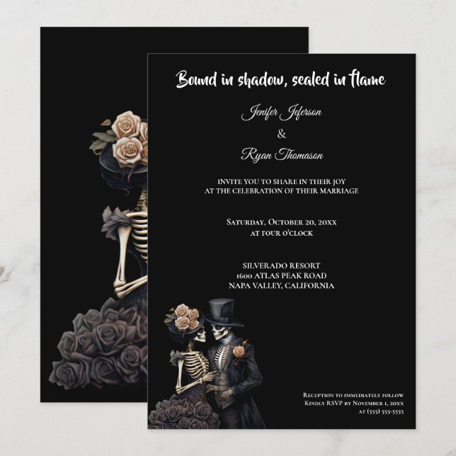 Dark  Gothic Halloween wedding invitation Inbjudningar (Fram/baksida)