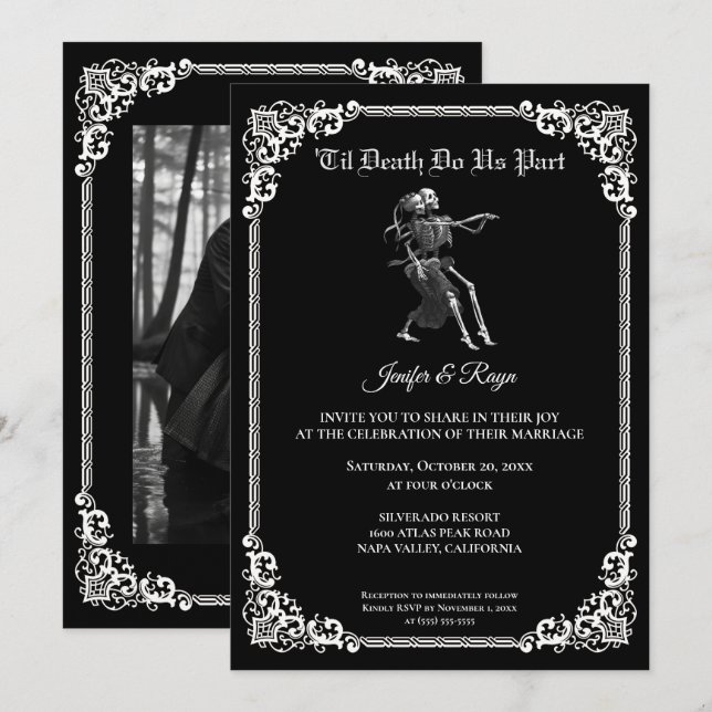Dark Gothic Halloween wedding Invitation Inbjudningar (Fram/baksida)