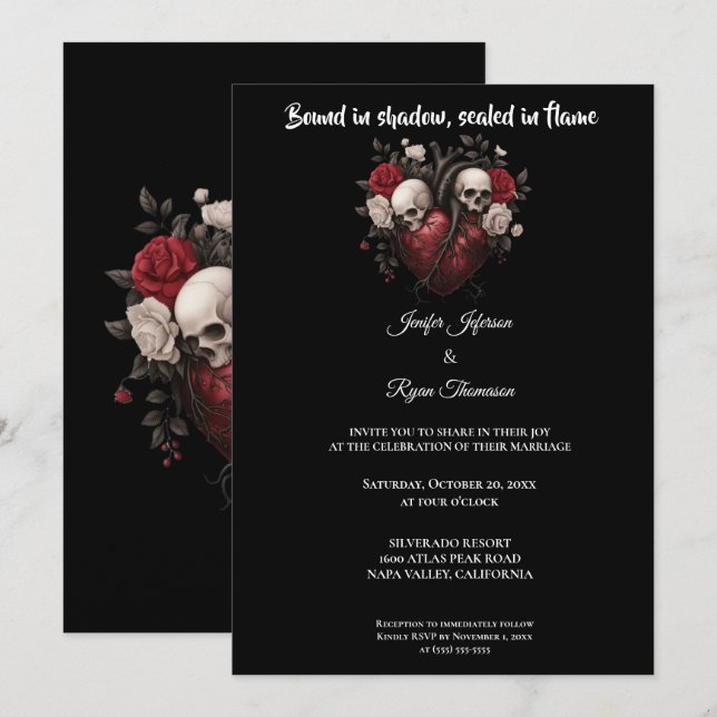 Dark  Gothic Halloween wedding invitation Inbjudningar (Fram/baksida)