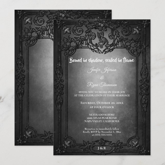 Dark Gothic Halloween wedding invitation Inbjudningar (Fram/baksida)