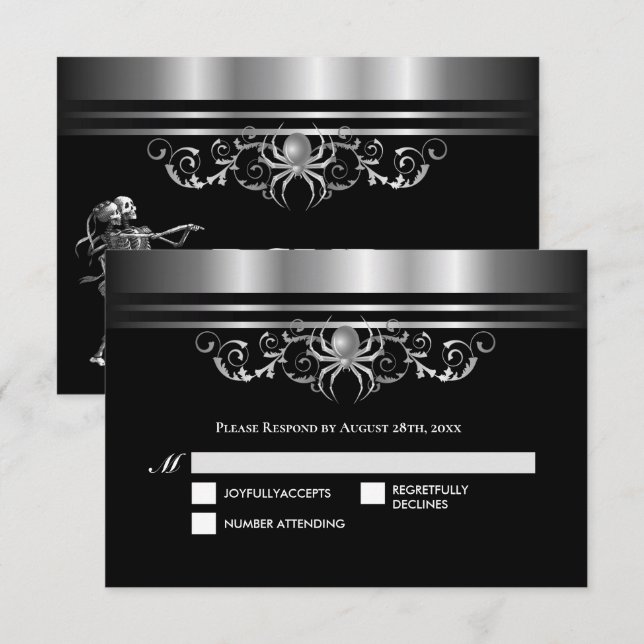 Dark Gothic Halloween Wedding RSVP OSA Kort (Fram/baksida)