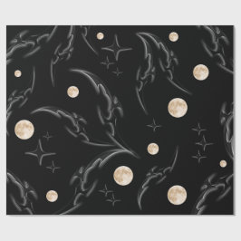 Dark Gothic Moon & Stars Wrapping Paper  Presentpapper