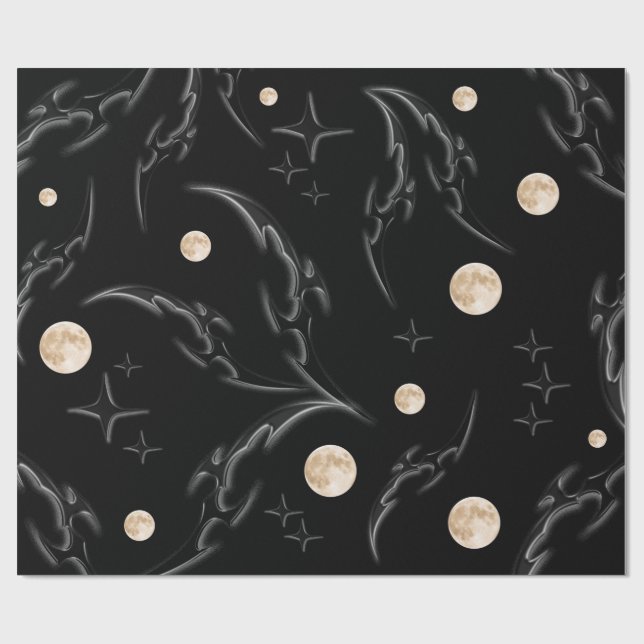 Dark Gothic Moon & Stars Wrapping Paper  Presentpapper (Platt)