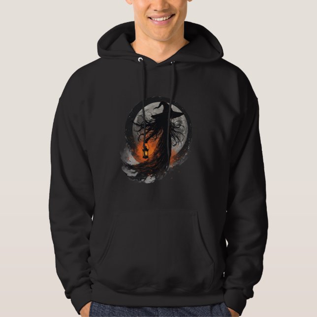 Dark Gothic Witch Halloween Illustration T-Shirt Hoodie (Framsida)