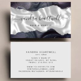 Dark Gray Agate Silver Glitter Luxury Stylist Visitkort