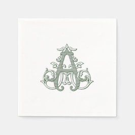 Dark Green "A" Monogram Cocktail Napkins Pappersservett
