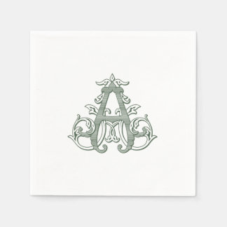Dark Green "A" Monogram Cocktail Napkins Pappersservett
