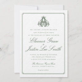 Dark Green "A" Monogram Wedding Invitation Inbjudningar