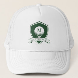 Dark Green and White Name Initial Monogram Golfer Keps