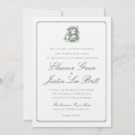 Dark Green "B" Monogram Wedding Invitation Inbjudningar