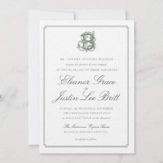 Dark Green "B" Monogram Wedding Invitation Inbjudningar