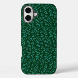  Dark Green Background with Teal Botanical Leaves