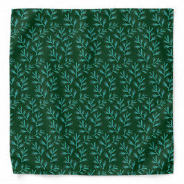  Dark Green Background with Teal Botanical Leaves Bandana