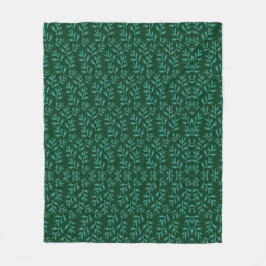  Dark Green Background with Teal Botanical Leaves Fleecefilt