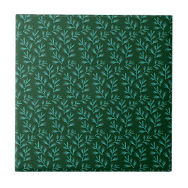  Dark Green Background with Teal Botanical Leaves Kakelplatta
