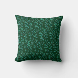  Dark Green Background with Teal Botanical Leaves Kudde