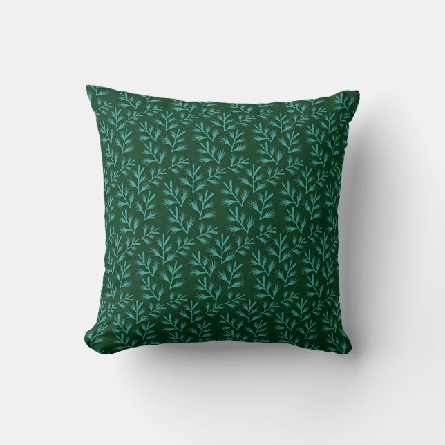  Dark Green Background with Teal Botanical Leaves Kudde (Framsida)