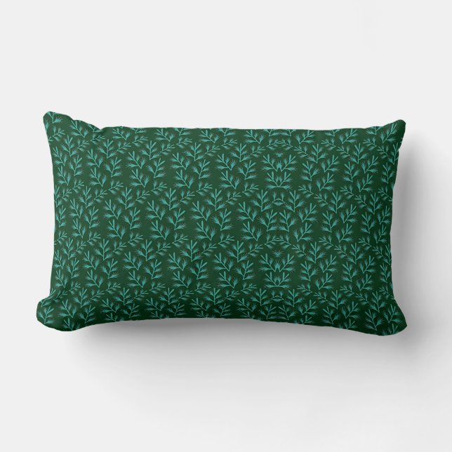  Dark Green Background with Teal Botanical Leaves Lumbarkudde (Framsida)