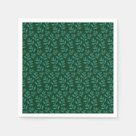  Dark Green Background with Teal Botanical Leaves Pappersservett
