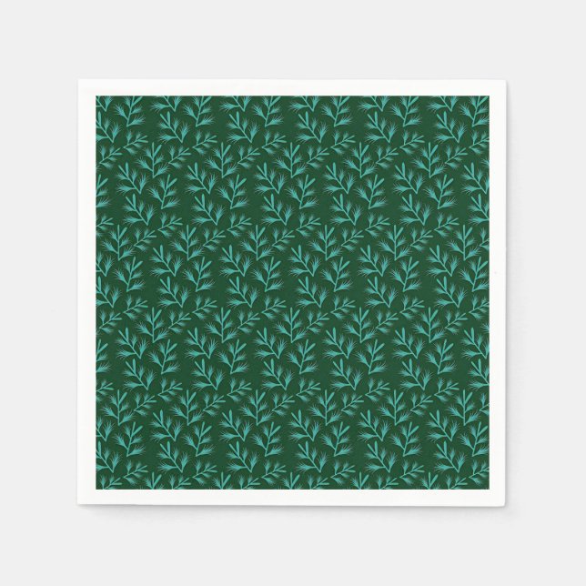  Dark Green Background with Teal Botanical Leaves Pappersservett (Framsidan)