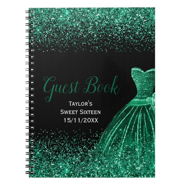 Dark Green Dress Faux Glitter Sweet 16 Birthday Anteckningsbok (Framsidan)