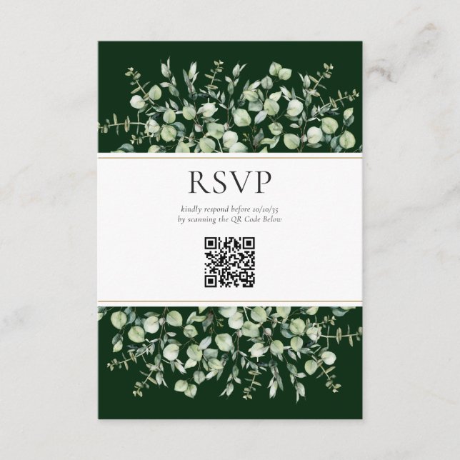 Dark Green Eucalyptus QR Code Wedding RSVP  Tilläggskort (Framsida)